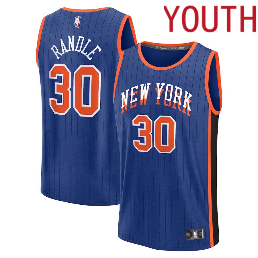 Youth New York Knicks #30 Julius Randle Fanatics Branded Blue City Edition 2023-24 Fast Break NBA Jersey->youth nba jersey->Youth Jersey